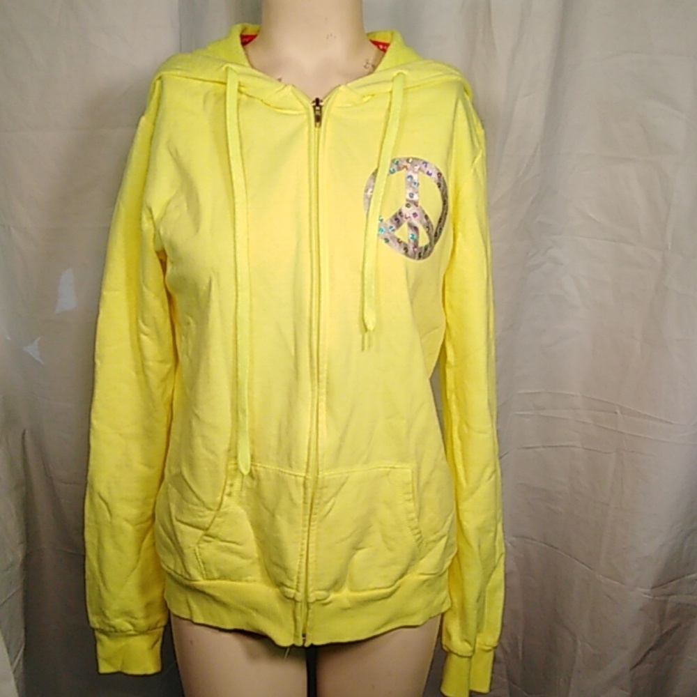 Neon Yellow Hoodie with sequin peace sign